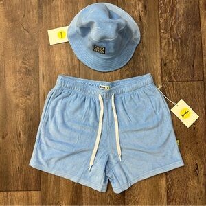 Duvin Design Terry Cotton Blend Shorts & Bucket Hat Set Men’s Size M Blue